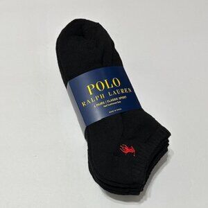 Polo Ralph Lauren Athletic 6-Pair Men's Low Cut Socks Black with Red Pony